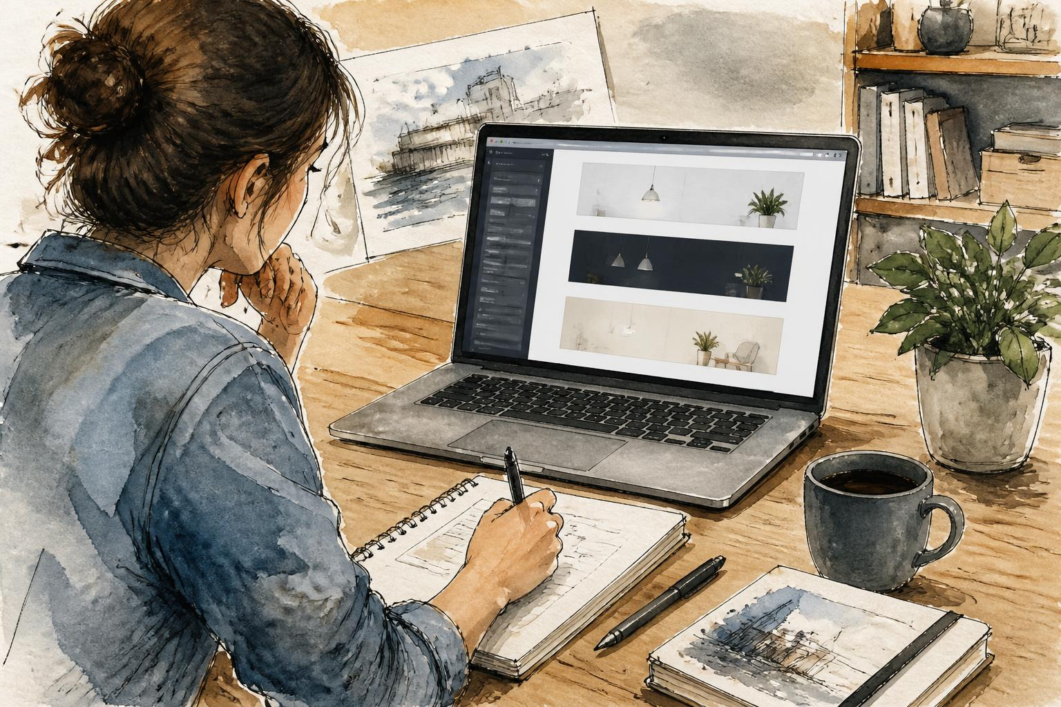 Studente che segue una lezione pratica su laptop con il Theme Builder aperto