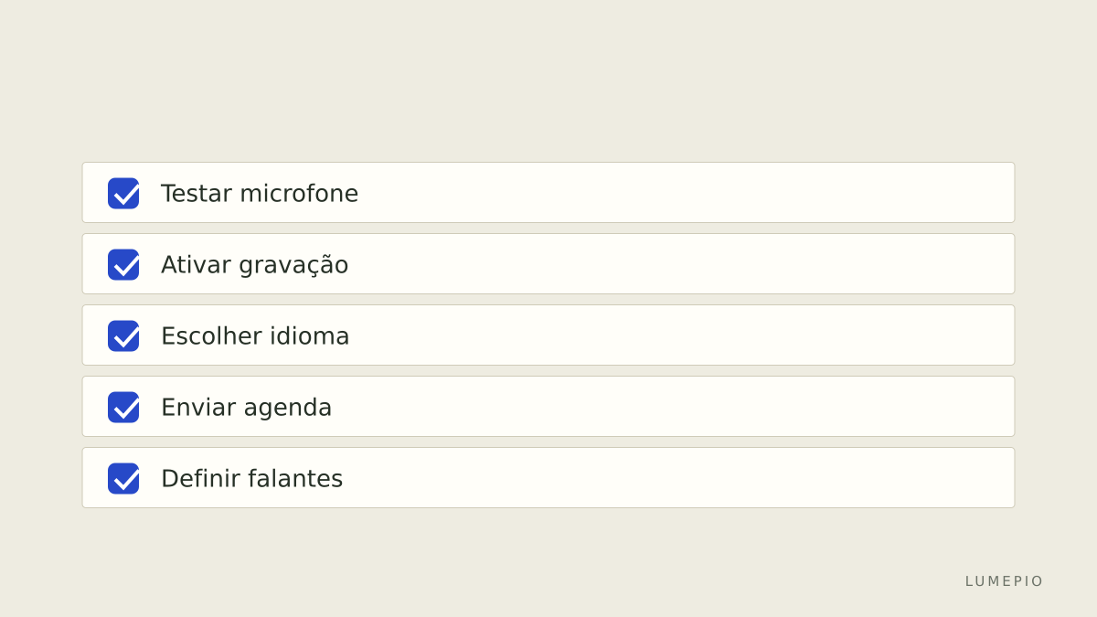 Checklist de verificação antes da reunião