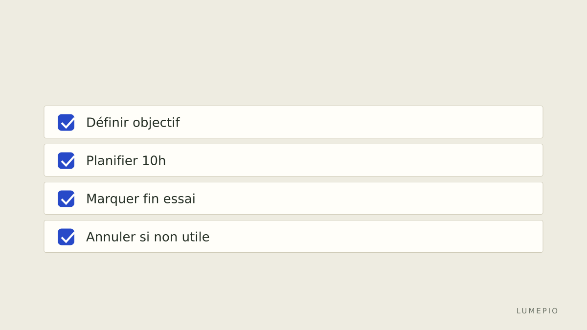 Checklist pour l'essai