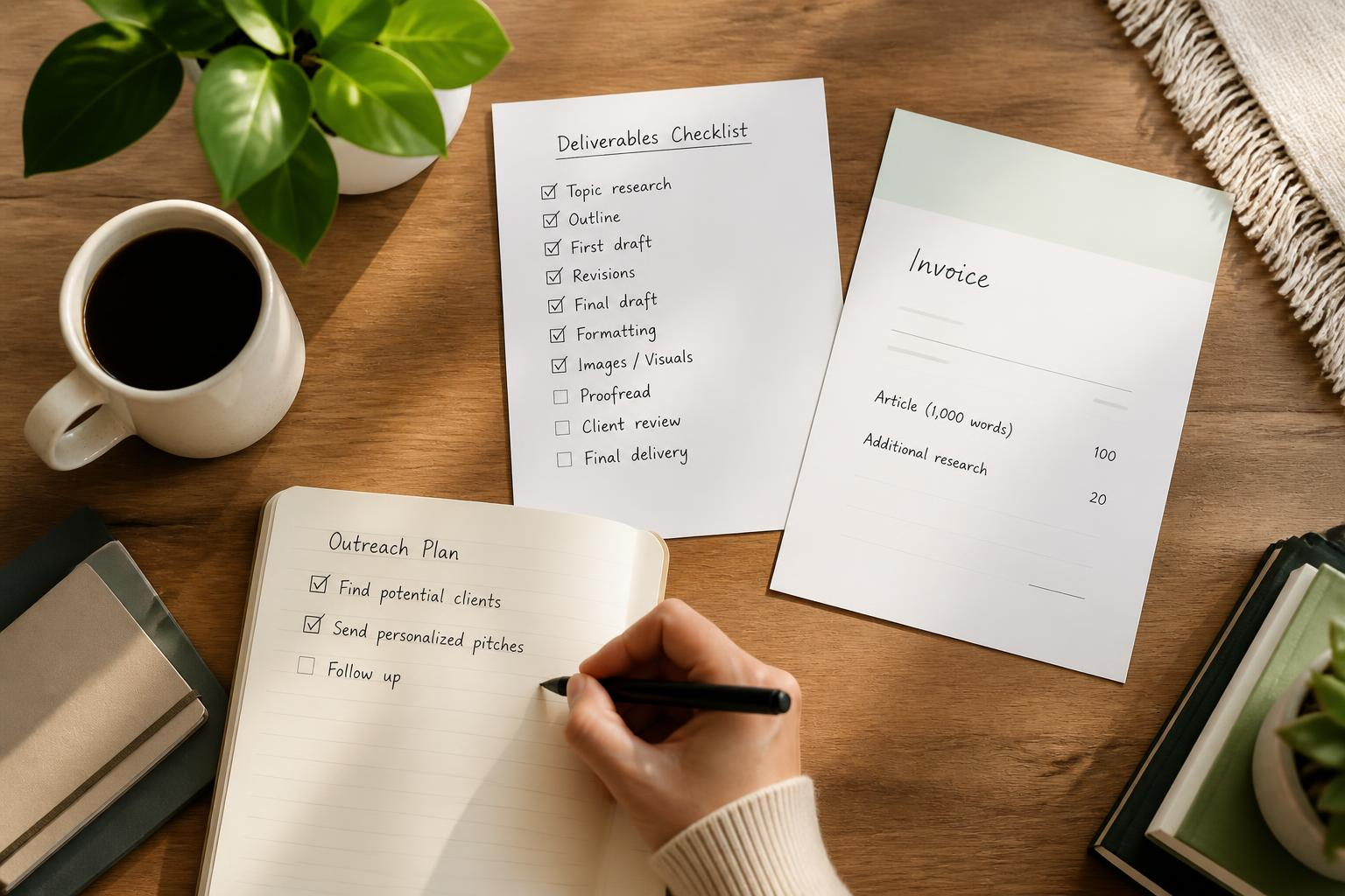 Close-up of a checklist and an invoice draft
