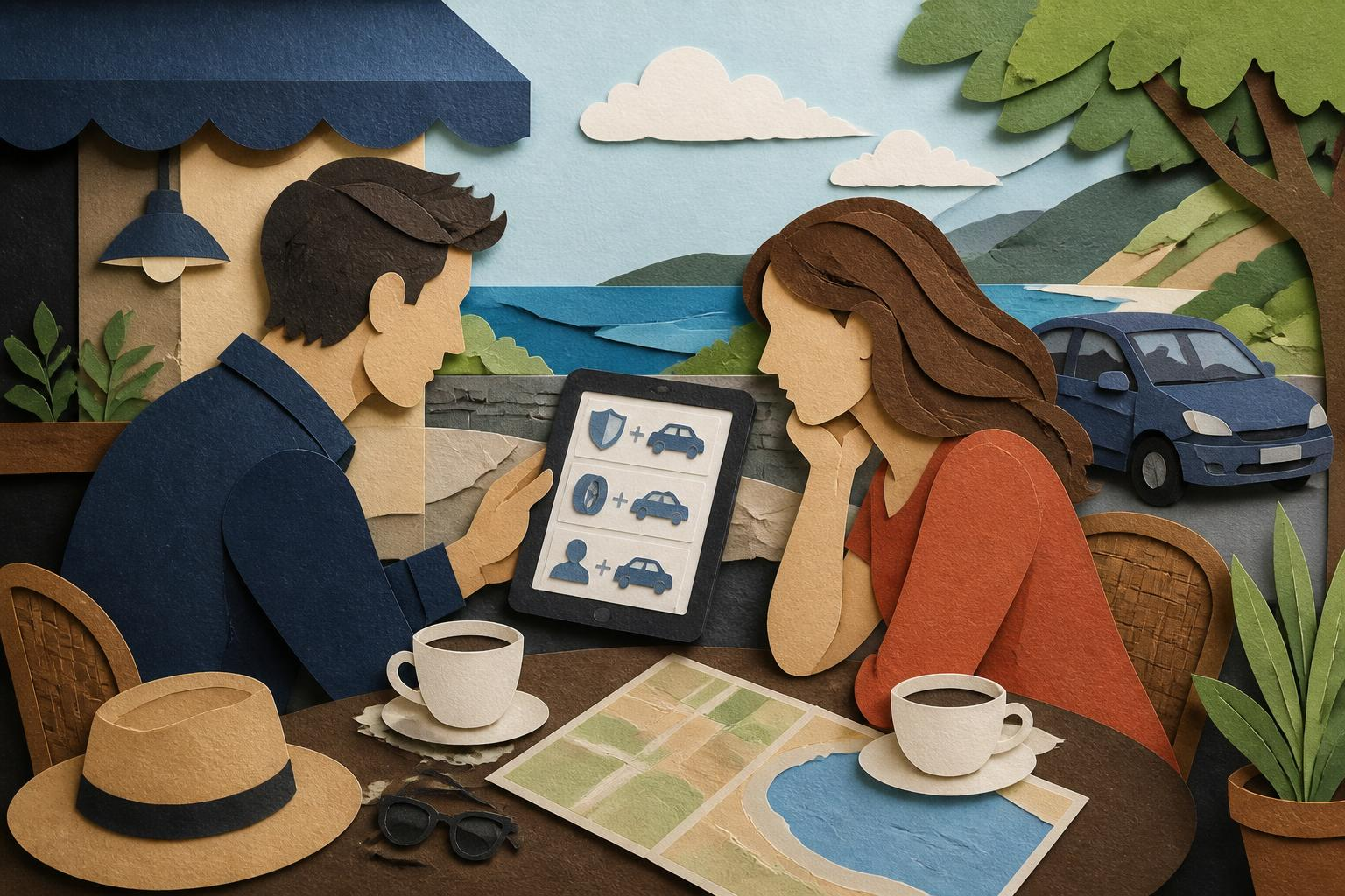 Dos personas comparando cláusulas de seguro en una tablet