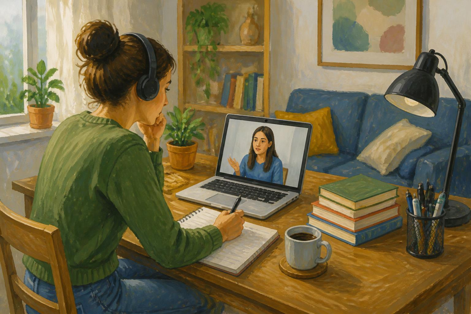 Lezione online con notebook e cuffie