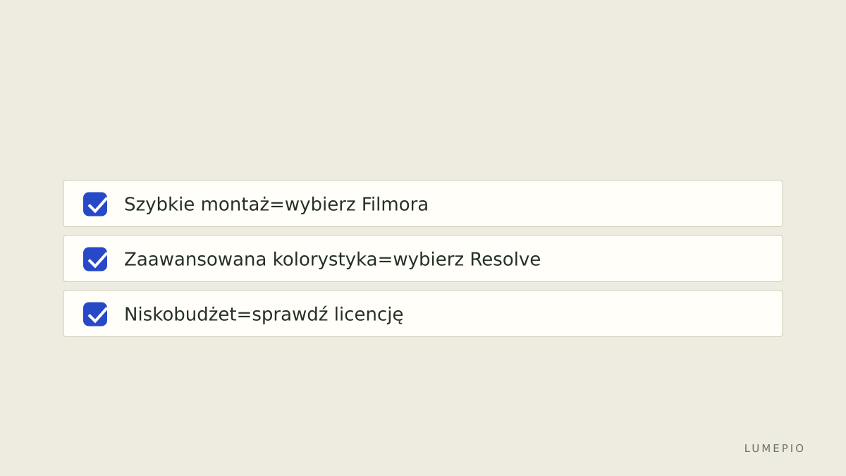 Szybkie kryteria wyboru
