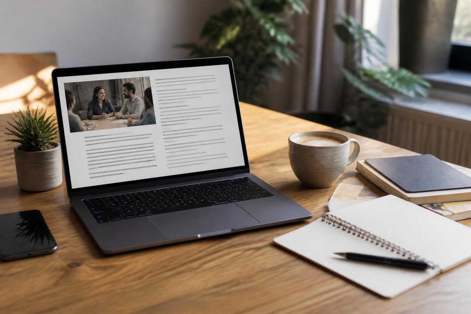 Riunione con laptop e trascrizione stampata